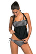 Sexy Black White Stripes Black Splice Tankini Swimsuit